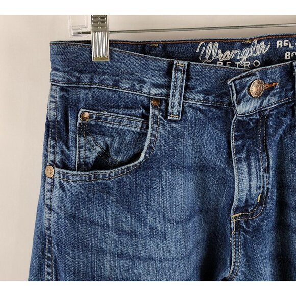 SOLD OUT Wrangler Jeans Mens 30x36 Blue Retro Relaxed Fit Bootcut Denim - Picture 3 of 9